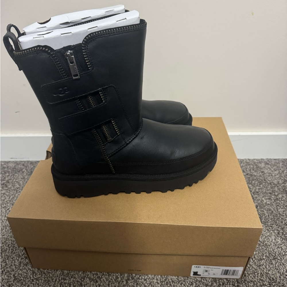 UGG Black Leather Mid-Calf Boots